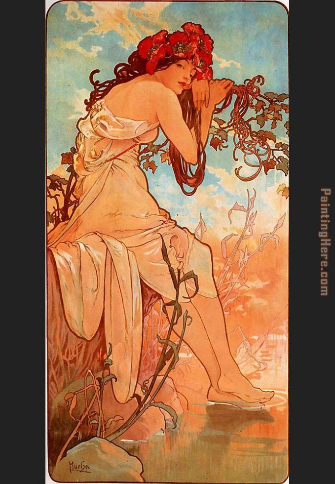 Summer painting - Alphonse Maria Mucha Summer art painting