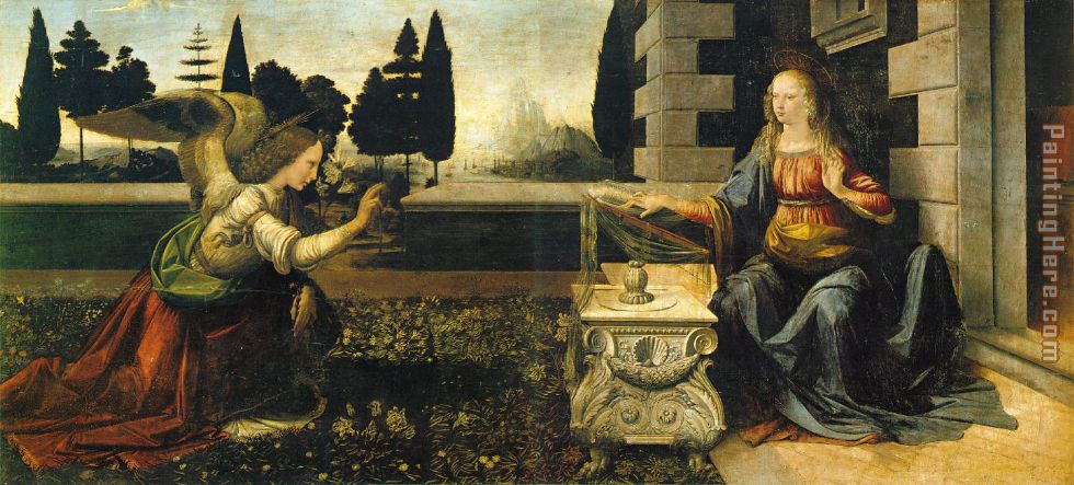 Annunciation painting - Leonardo da Vinci Annunciation art painting