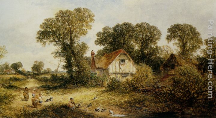 James Edwin Meadows Childrem By A Country Cottage Art Painting For