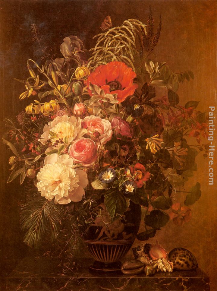 flowers in vase painting. in a Greek Vase Painting