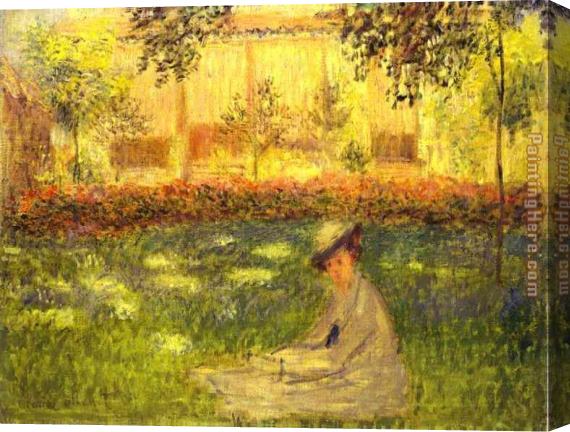 Claude Monet Woman Sitting In A Garden Art Painting For Sale