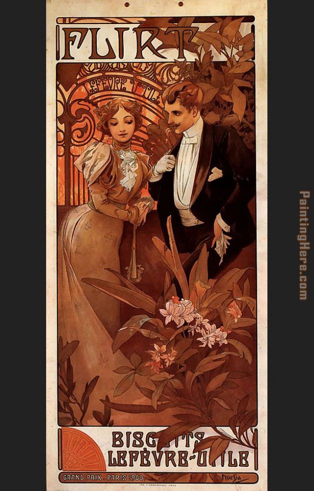 Flirt painting - Alphonse Maria Mucha Flirt art painting