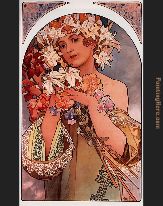Flower painting - Alphonse Maria Mucha Flower art painting