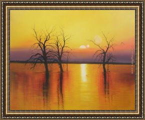Trees Framed Paintings - Sunset trees & water by 2010