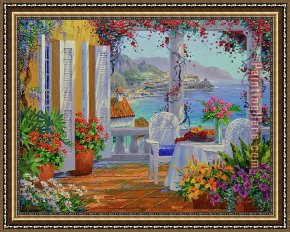 A Mediterranean Courtyard Framed Paintings - The Mediterranean by 2010