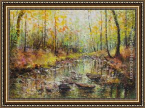 The Wolf River, Kansas Framed Paintings - Leafs on the River by 2011