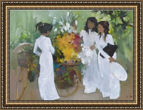 Waterhouse Gather Flower Girls Framed Paintings - School girls with Flowers by 2011