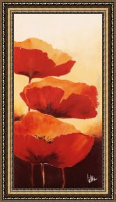 Red Poppies in Tuscany Framed Paintings - Three Red Poppies I by 2011