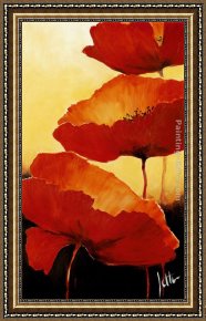Mountain Poppies III Framed Paintings - Three Red Poppies II by 2011