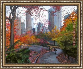 Boating in Central Park Framed Paintings - Central Park Stroll by 2017 new