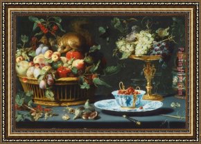 Floral Still Life in a Blue And White Porcelain Vase Framed Paintings - Still Life with Fruite Wan Li Porcelain And Squirrel by 2017 new