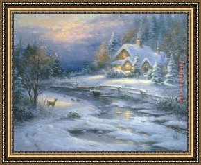 Early Winter in The Sierra Nevada Framed Paintings - Winter Cottage by 2017 new