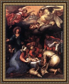 Shepherd Framed Paintings - Adoration of the Shepherds by Abraham Bloemaert