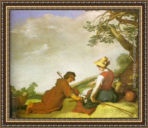 Shepherd Framed Paintings - Shepherd and Sherpherdess by Abraham Bloemaert