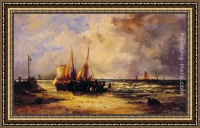 The Coming Storm Framed Paintings - Coming Ashore by Abraham Hulk Snr