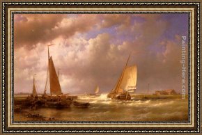The Meeting of Abraham And Melchizedek Framed Paintings - Dutch Barges At The Mouth Of An Estuary by Abraham Hulk Snr
