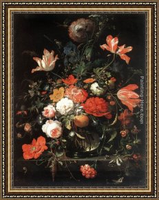 The Meeting of Abraham And Melchizedek Framed Paintings - Flowers by Abraham Mignon