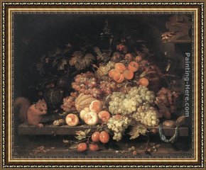 The Meeting of Abraham And Melchizedek Framed Paintings - Fruit Still-Life with Squirrel and Goldfinch by Abraham Mignon