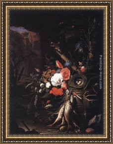 The Meeting of Abraham And Melchizedek Framed Paintings - Still-Life with Fishes and Bird Nest by Abraham Mignon