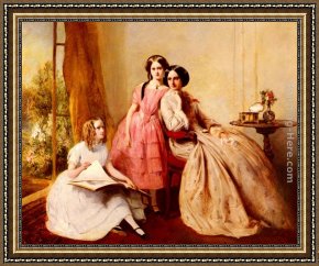 The Meeting of Abraham And Melchizedek Framed Paintings - A Portrait Of Two Girls With Their Governess by Abraham Solomon