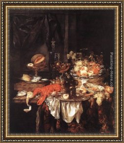 The Meeting of Abraham And Melchizedek Framed Paintings - Banquet Still-Life with a Mouse by Abraham van Beyeren