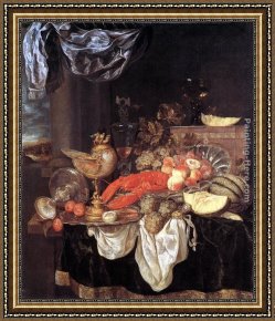 The Meeting of Abraham And Melchizedek Framed Paintings - Large Still-life with Lobster by Abraham van Beyeren