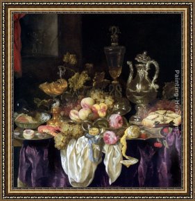 The Meeting of Abraham And Melchizedek Framed Paintings - Still Life of Bowls by Abraham van Beyeren