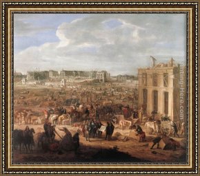 Der Jubil Framed Paintings - Construction of the Ch&acirc;teau de Versailles by Adam Frans Van Der Meulen