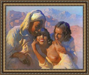 Adam Elsheimer Framed Paintings - Le Rendez-Vous au coucher du soleil by Adam Styka