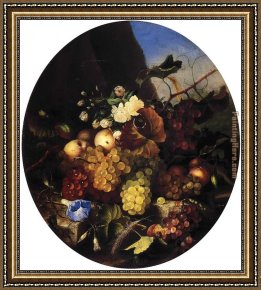 Flower of Life Framed Paintings - Still Life of Fruit and Flowers by Adelheid Dietrich