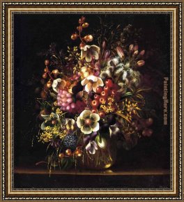 Floral Still Life in a Blue And White Porcelain Vase Framed Paintings - Still Life with Flowers in a Vase by Adelheid Dietrich