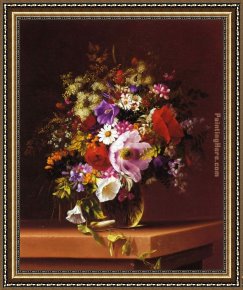 Violin And Glass Framed Paintings - Wildflowers in a Glass Vase by Adelheid Dietrich