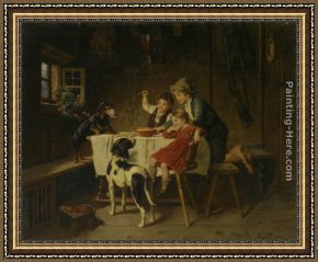 A Little Prince Likely in Time to Bless a Royal Throne Framed Paintings - Dinner Time by Adolf Eberle