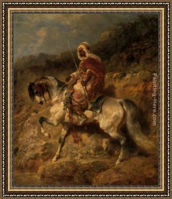 Arabs Crossing The Desert Framed Paintings - An Arab Horseman on the March by Adolf Schreyer