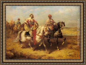 Arabs Crossing The Desert Framed Paintings - Arab Chieftain and his Entourage by Adolf Schreyer