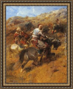 Arabs Crossing The Desert Framed Paintings - Arab Warriors On A Hillside by Adolf Schreyer