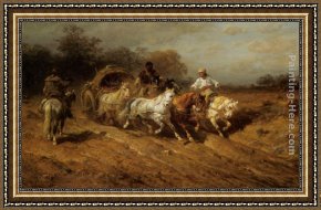 Open Framed Paintings - Caravan on the open Road by Adolf Schreyer