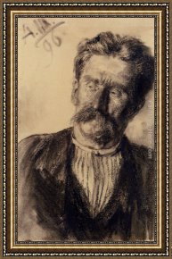 Man with Scythe Framed Paintings - Head Of A Man by Adolph von Menzel