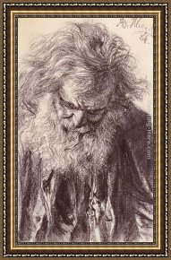 Man with Scythe Framed Paintings - Portrait of an Old Man by Adolph von Menzel