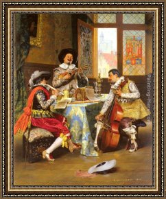 Painter in His Studio, Painting a Musical Company Framed Paintings - The Musical Trio by Adolphe Alexandre Lesrel