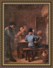Tavern of The Crescent Moon Framed Paintings - In the Tavern by Adriaen Brouwer