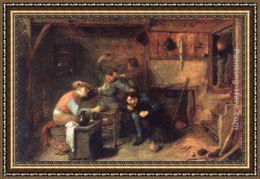 The Fighting Temeraire Tugged to Her Last Berth to Be Broken Up Framed Paintings - Peasants Fighting by Adriaen Brouwer