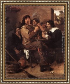 Man with Scythe Framed Paintings - Smoking Men by Adriaen Brouwer