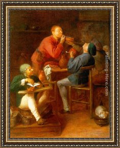 The Opium Smoker Framed Paintings - The Smokers by Adriaen Brouwer