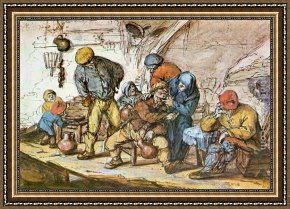 Tavern of The Crescent Moon Framed Paintings - Scene in the Tavern by Adriaen van Ostade