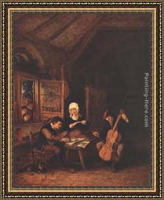 Musician's Table Framed Paintings - Village Musicians by Adriaen van Ostade