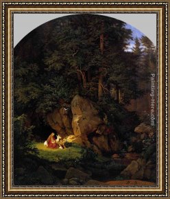 Ludwig Knaus Framed Paintings - Genoveva in the Forest Seclusion by Adrian Ludwig Richter