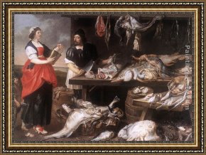 Adrian Van Utrecht Framed Paintings - Fishmonger's Stall by Adrian van Utrecht