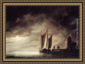 Sydney Harbour Framed Paintings - Dordrecht Harbour by Moonlight by Aelbert Cuyp