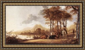 A River Landscape in Springtime Framed Paintings - River Landscape by Aelbert Cuyp